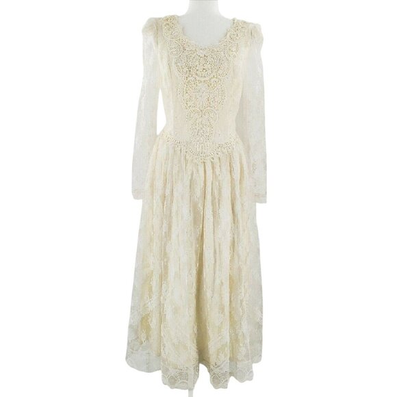 Vtg Jessica McClintock Prairie Vintage Bridal Ivory Lace Wedding Dress NWT 9/10 - Picture 1 of 10
